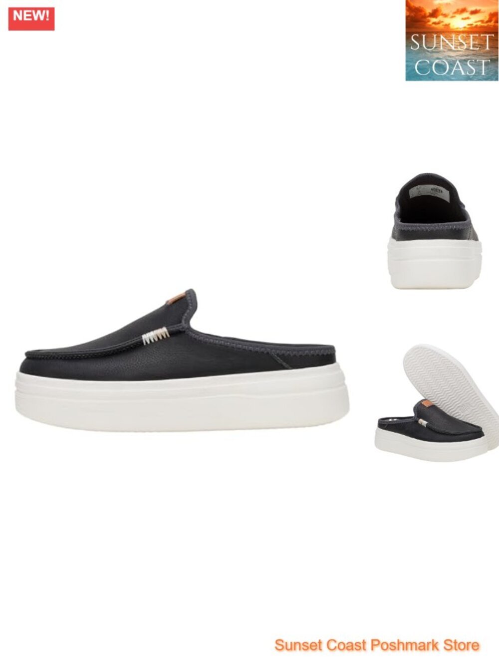 HEYDUDE Austin Lift Platform Mule Suede Leather Slip On Womens Shoes Comfort